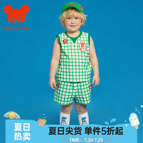 贝贝品诺格子松紧腰宽松短裤