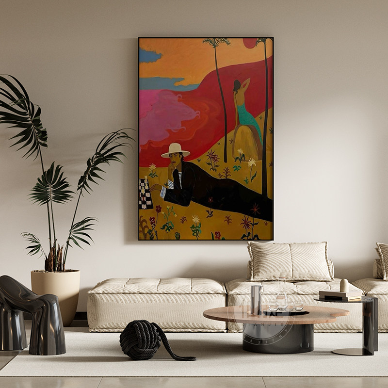 简约现代中古风人物客厅餐厅卧室玄关装饰画竖版挂画背景墙壁画