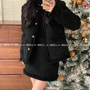 小香风毛呢套装chic羽绒服抖音同款名媛韩风粗花呢大衣半裙两件套