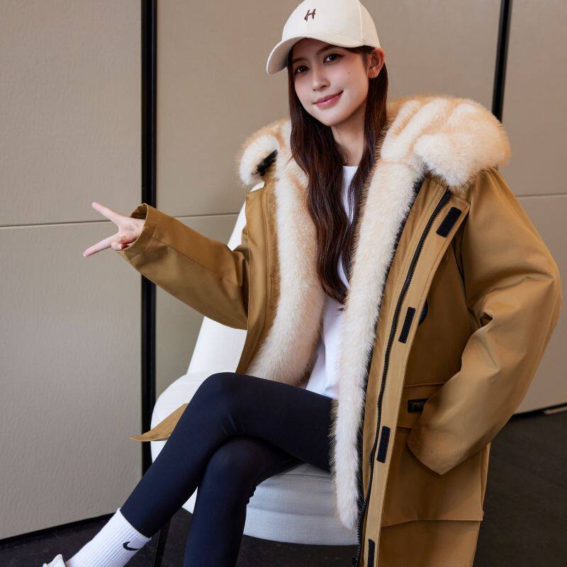 海宁派克服女貂绒内胆可拆卸皮毛一体大衣加绒加厚仿皮草冬羽绒服