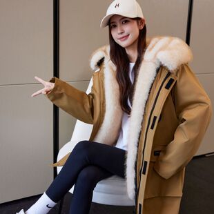 海宁派克服女貂绒内胆可拆卸皮毛一体大衣加绒加厚仿皮草冬羽绒服