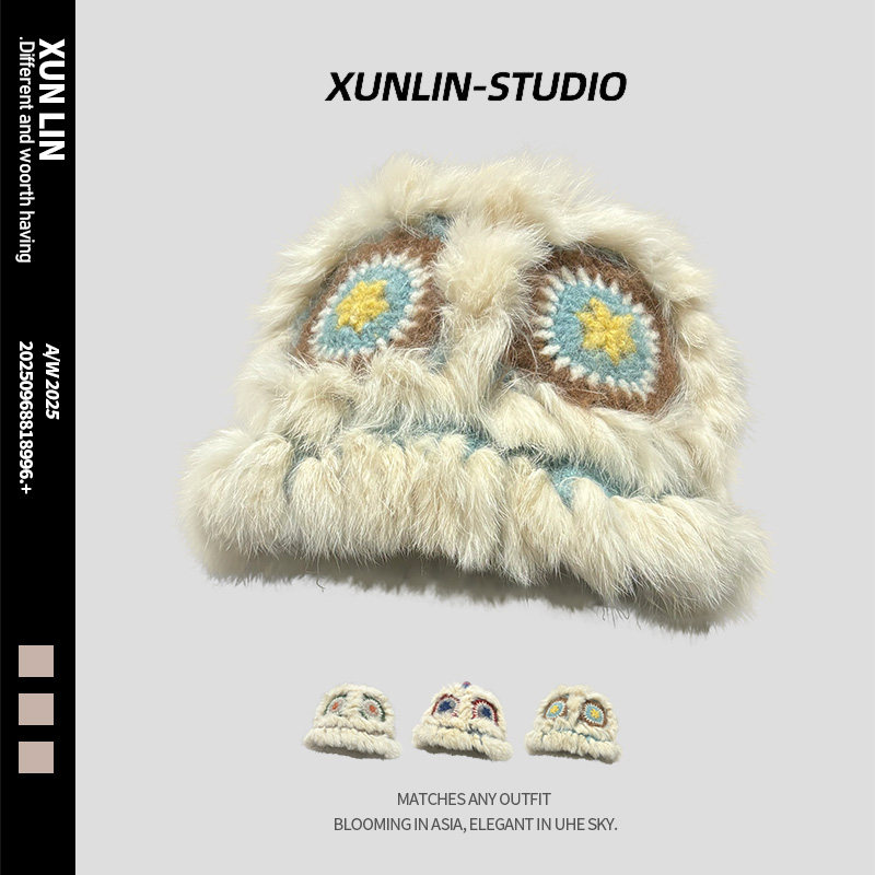 彩色手工针织真兔毛醒狮帽子女冬季保暖毛绒绒百搭护耳盆帽显脸小,服饰配件/皮带/帽子/围巾,帽子,淘宝优惠券,粉丝福利购,淘宝优惠卷