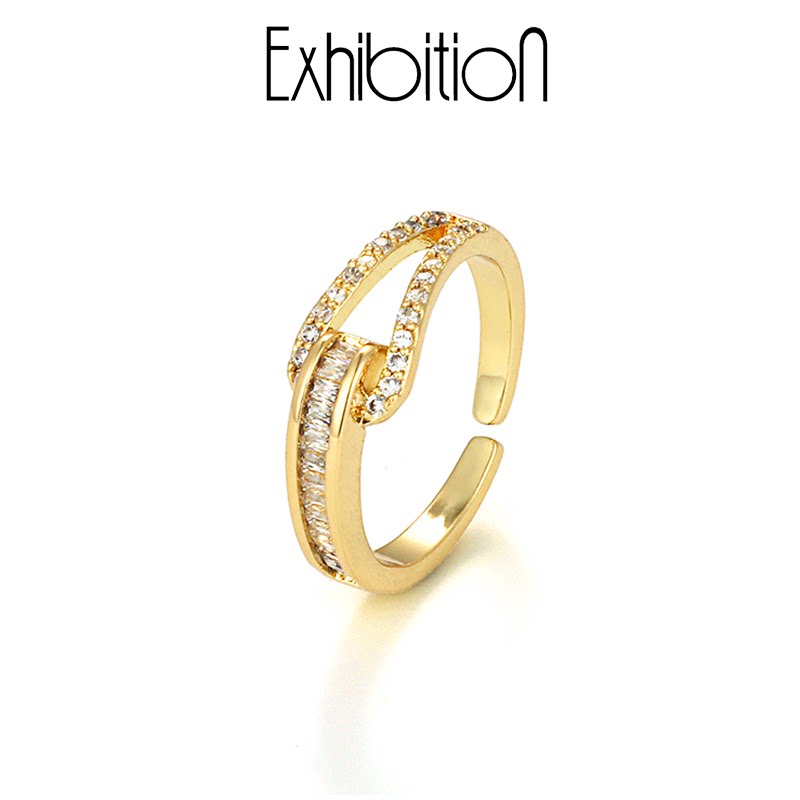 EXHIBITION 微镶锆石戒指开口戒可调节时尚个性简约食指指环女