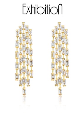 Exhibition/览物馆冷淡风锆石流苏金色耳环女气质长款显脸瘦耳钉