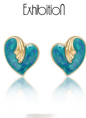 Exhibition/览物馆爱心耳钉个性简约珐琅耳环s925银针无耳洞耳夹
