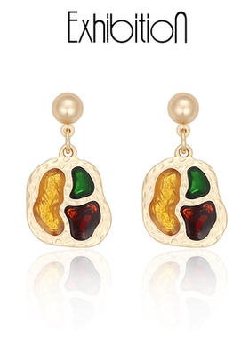 EXHIBITION览物馆 耳钉女韩国撞色小清新简约气质耳环无耳洞耳夹