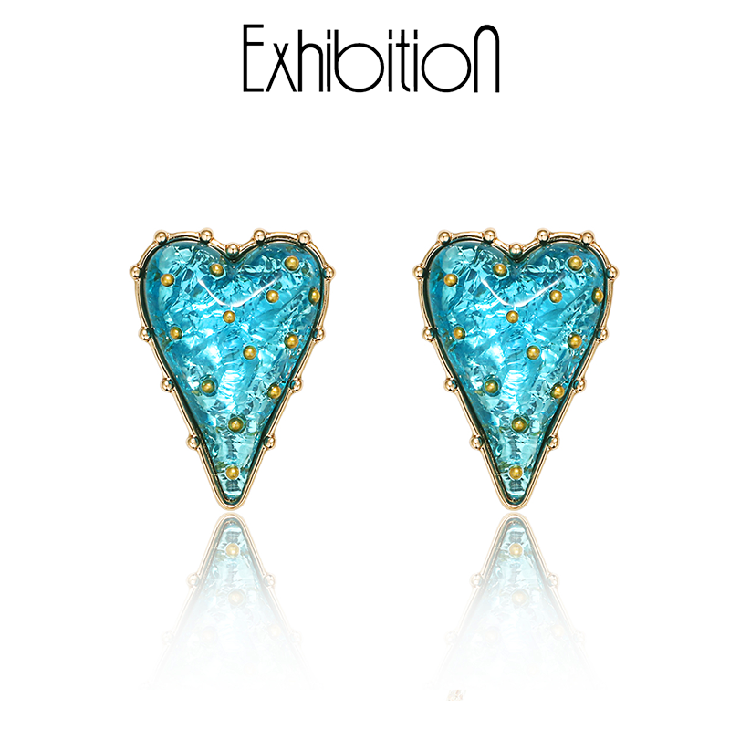 Exhibition/览物馆琉璃爱心耳环夏季夸张特别高级感复古耳饰耳夹