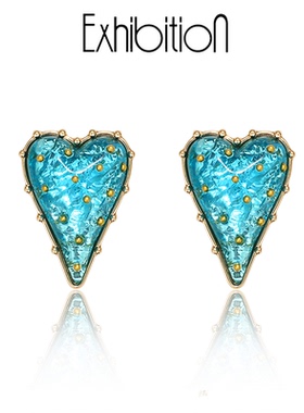 Exhibition/览物馆琉璃爱心耳环夏季夸张特别高级感复古耳饰耳夹