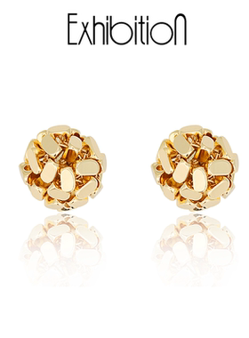 Exhibition/览物馆法式复古金色编织球耳钉小众设计感高级耳饰
