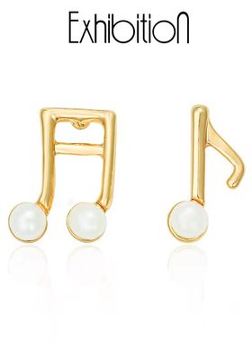 EXHIBITION 览物馆淡水珍珠耳钉音符简约小巧气质耳环925银针耳饰