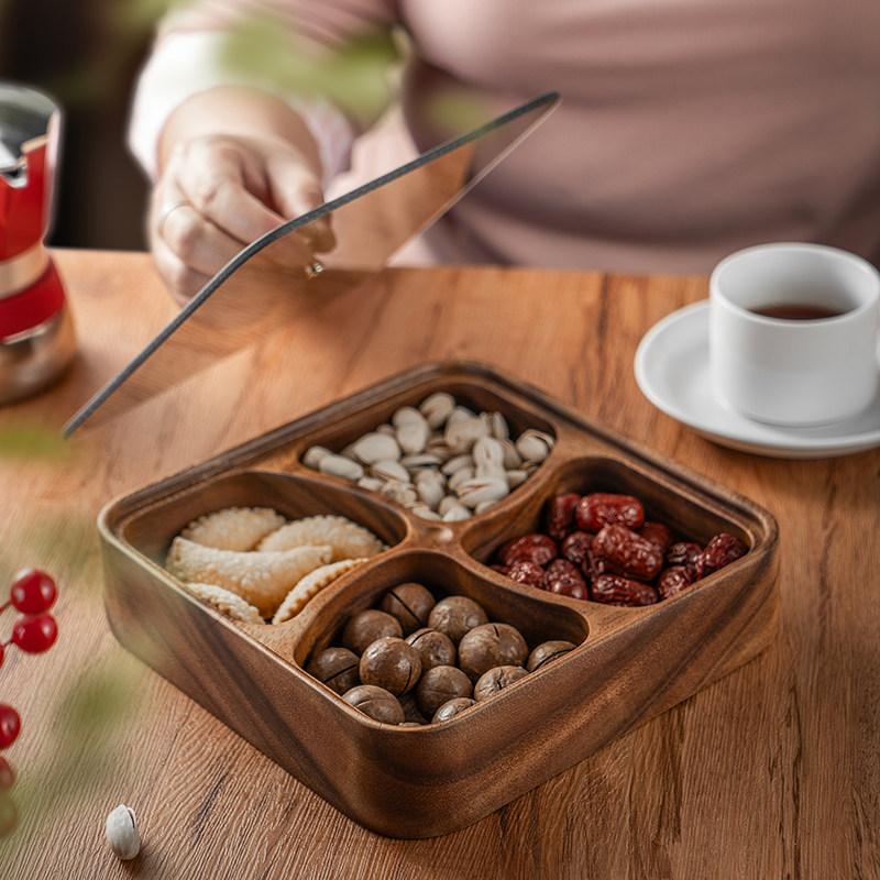 中式实木糖果盒客厅茶几家用干果分格盒零食收纳高端带盖子点心盘