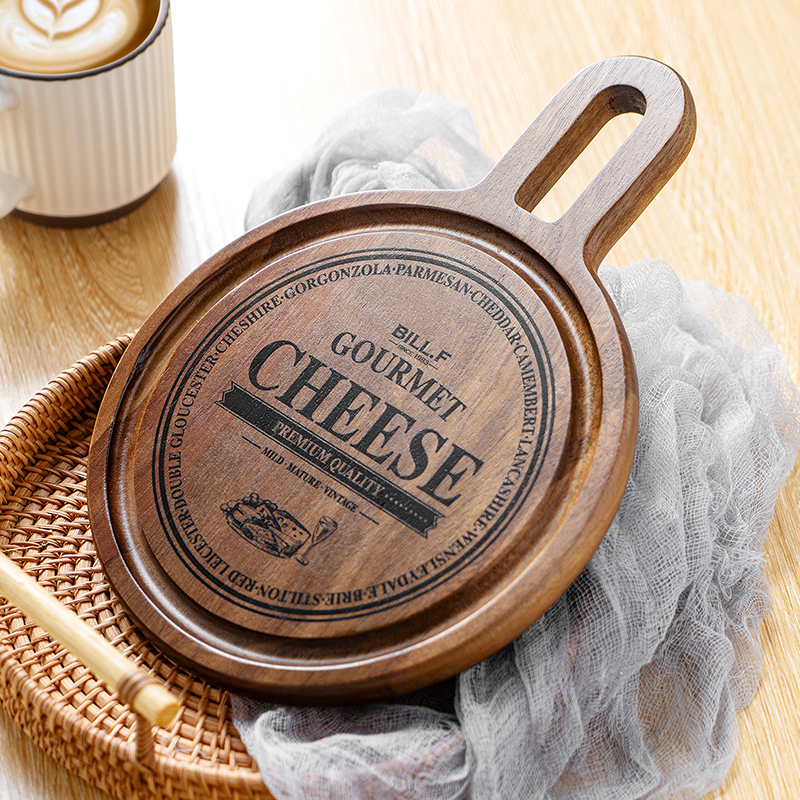 Bill.F木砧板家用相思木厨房实木刀板菜板圆形带水槽芝士板牛排板