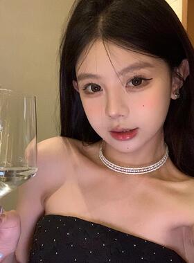 繁星璀璨三层珍珠高级感晚礼服项圈脖颈链配饰女