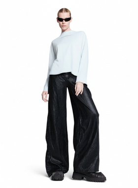 O'1WDC 「流光轨迹」褶皱哑光阔腿皮裤