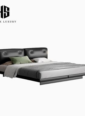 HEISHE Dylan迪兰床主卧高端大气真皮双人床意式极简豆腐块黑色床