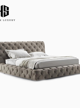 HEISHE Caracciolo保罗床月球表面主卧室意式极简拉扣磨砂皮床