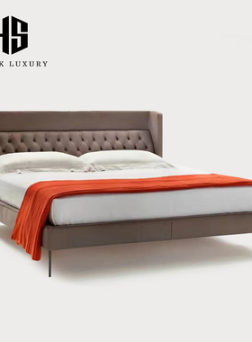 HEISHE Lipp芬兰床主卧头层磨砂皮中古意式极简拉扣华夫格双人床