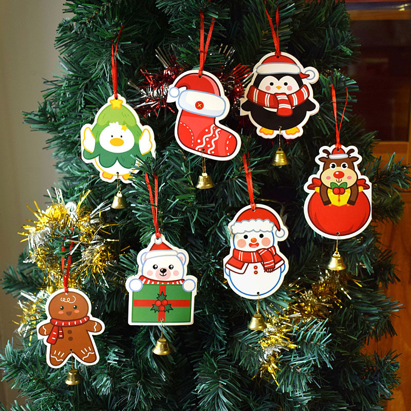 圣诞节折叠立体祝福留言卡配铃铛吊卡吊树挂卡节日装饰墙挂件礼物