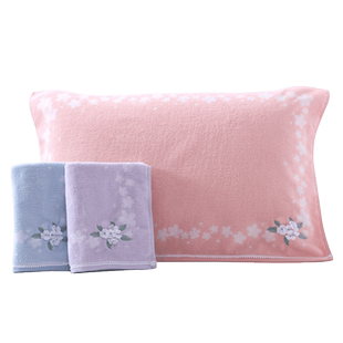 金号纯棉枕巾家用单人清新素雅柔软100全棉高档秋冬一对装