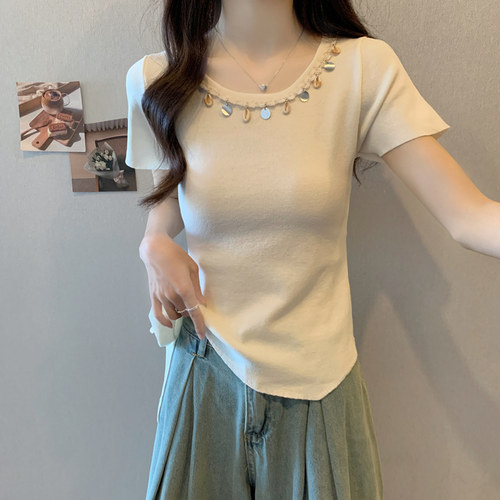 实拍 胖妹妹夏装大码女装新款波西米亚短袖T恤飘带设计不规则上衣