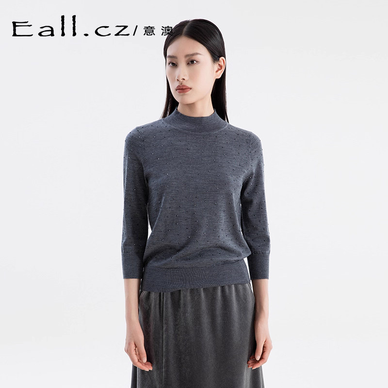 意澳2024新款慵懒风秋冬毛衣女款灰色圆领毛衫高级感韩版通勤上衣