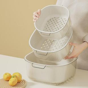 家用双层沥水篮塑料蔬果洗菜盆厨房滤水分离菜篓置物架 沥水篮新款