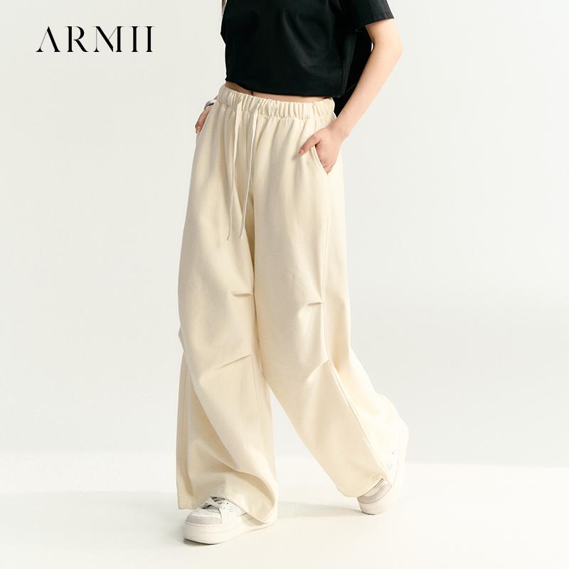 米白色运动裤高腰宽松显瘦