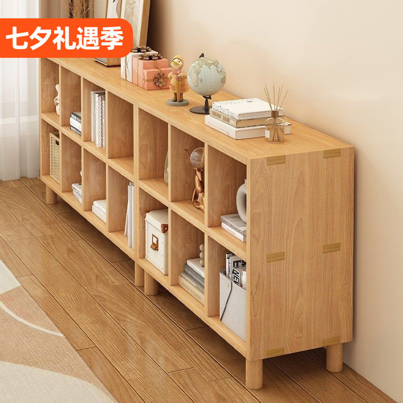 实木书架落地靠墙带柜腿收纳柜实木书柜客厅储物置物架家用格子柜