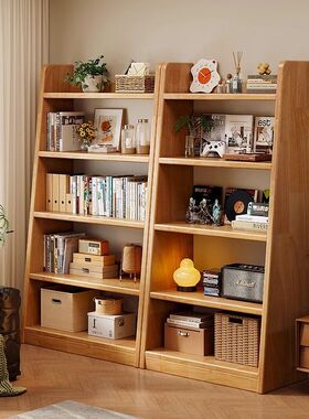 全实木梯形书架电视柜侧边置物架高级感书柜窄款简易不占空间书架