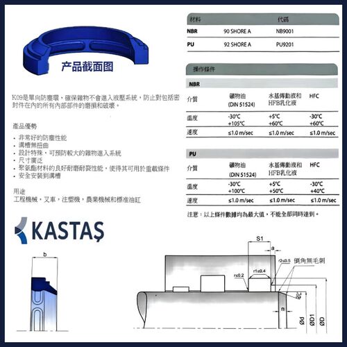 K09 A1 GHP防尘圈液压油缸挡尘48 50 60 63 4/7 双台阶尘封KASTAS