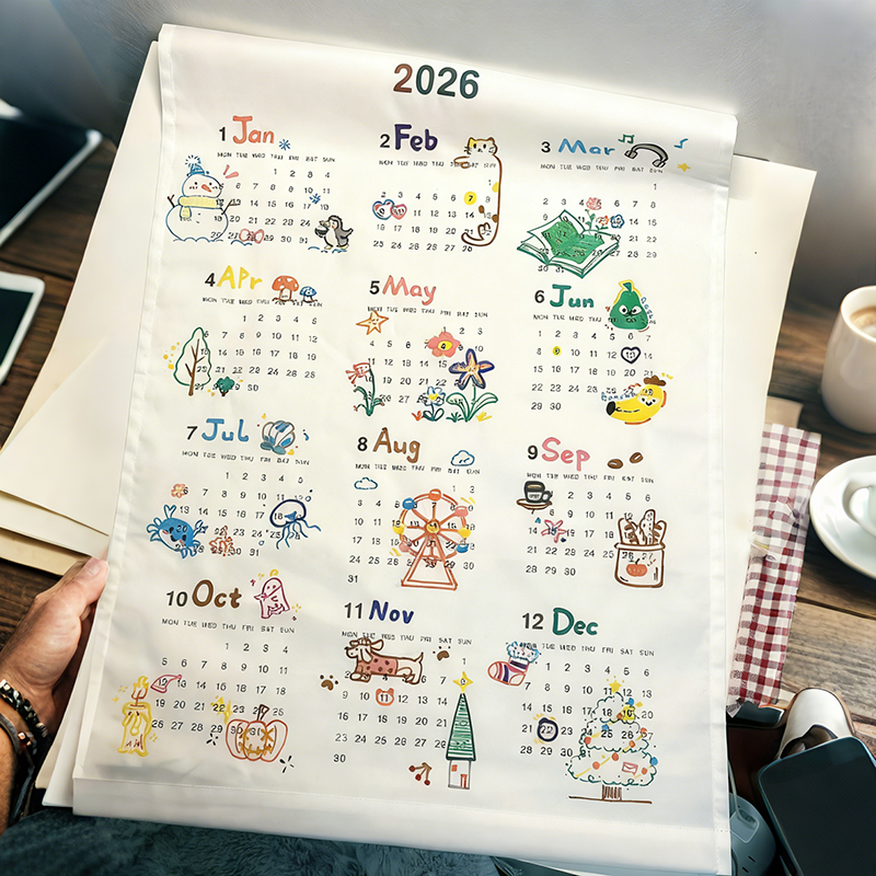 2026年马年挂历新款日历挂布装饰卡通手绘diy元旦墙挂日历记事台,文具电教/文化用品/商务用品,台历,淘宝优惠券,粉丝福利购,淘宝优惠卷