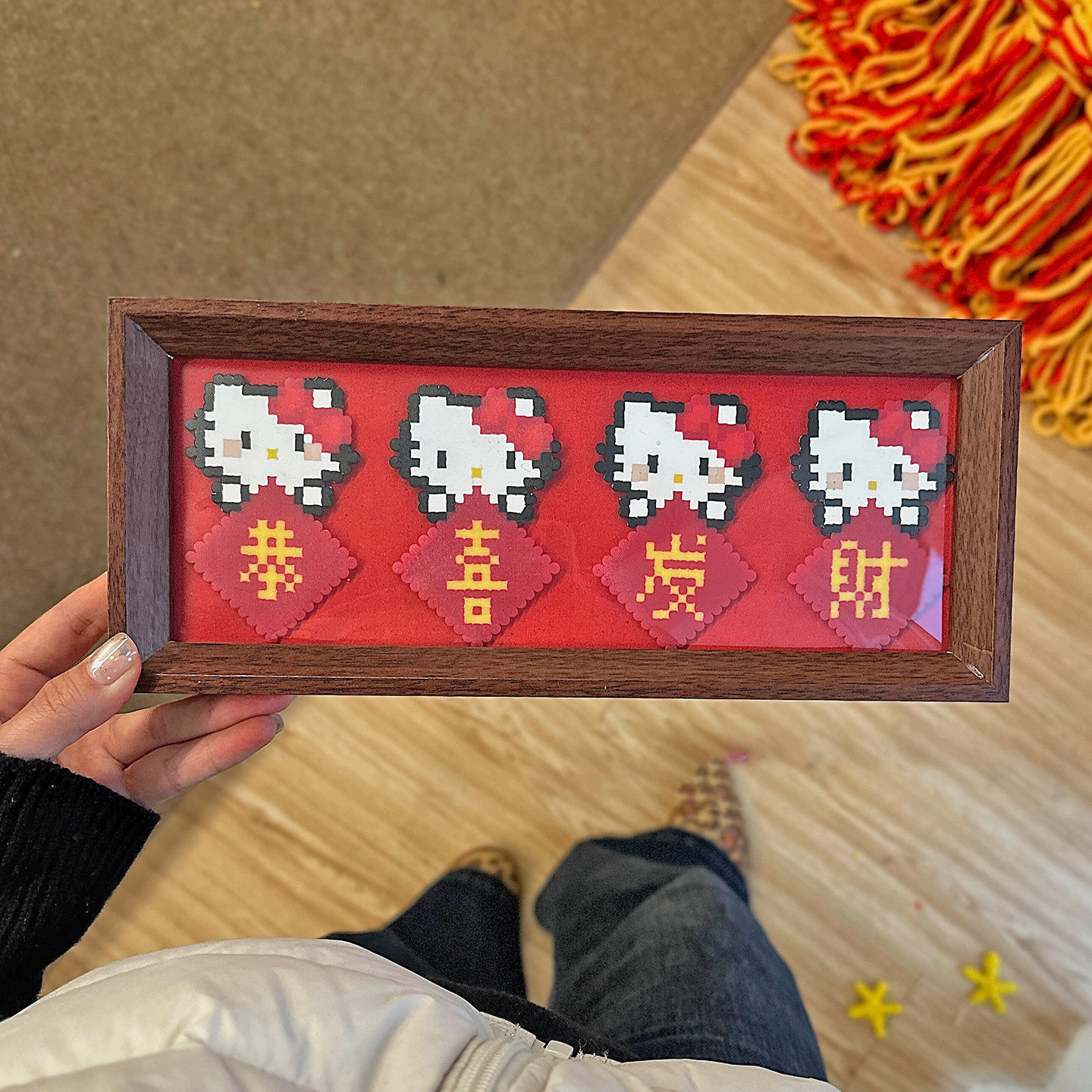 kt猫发财拼豆相框摆件材料包全套工具自制diy2026新年装饰氛围感,家居饰品,相框/画框,淘宝优惠券,粉丝福利购,淘宝优惠卷