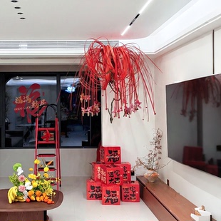 2026马年新年元旦竹编烟花爆竹装饰商铺橱窗挂饰竹篾手工diy布置