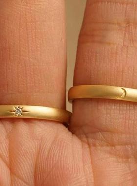 日本MUMIs925纯银日月戒指情侣对戒素圈金色覆古尾戒指环