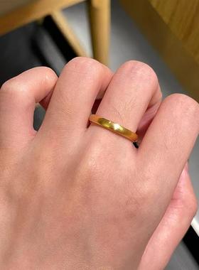 日本MUMI遇水不褪色爆款拉丝古法金手工素圈戒指简约百搭冷淡风设