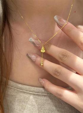 日本MUMI轻奢古法18k金色碎冰冰葫芦流苏项链女款超闪精致百搭锁