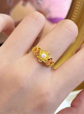 日本MUMI覆古国潮风花丝桃花源戒指女轻奢小众精致设计感食指戒百