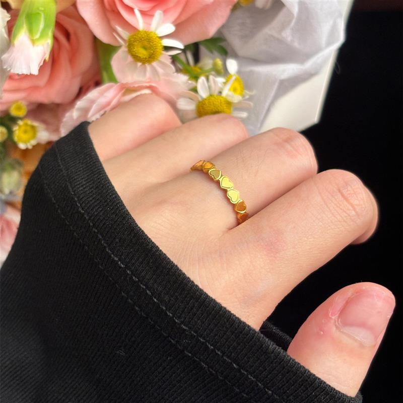 日本MUMI古法金手工立体爱心戒指女轻奢精致设计小众百搭时尚个性