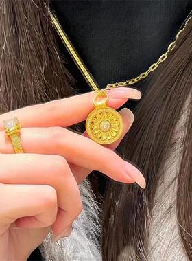 日本MUMI古法金太阳花向日葵罗盘项炼旋转吊坠小雏菊转动黄金色圆