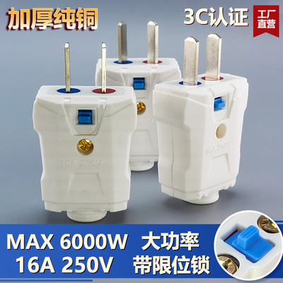 纯铜插头二脚防摔2角加厚铜两脚白色插头16a通用大功率旋转二插头