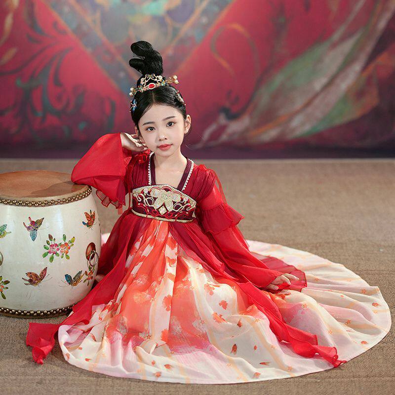 女童汉服裙2025新款秋季长袖古风超仙裙子古装唐装儿童女孩连衣裙