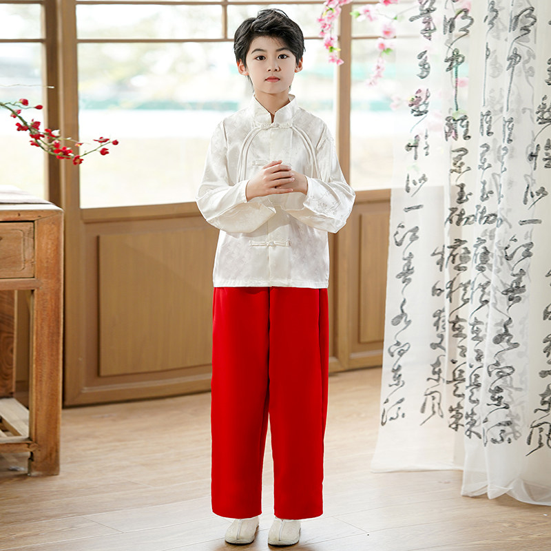 2024马面裙男童女童中国风春秋古装大童唐装儿童汉服女孩春季套装