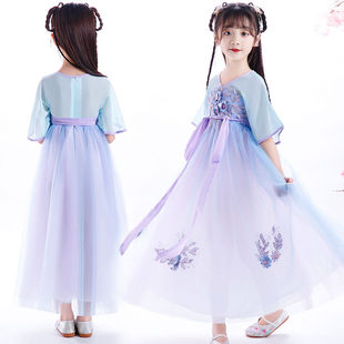 女童汉服春夏款古风网红长裙子中国风宝宝古装汉服儿童连衣裙唐装