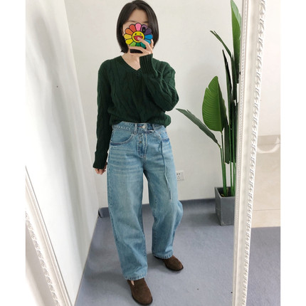 清 换 买手店 V领绞花羊毛羊绒针织毛衣麻花套头衫outlets