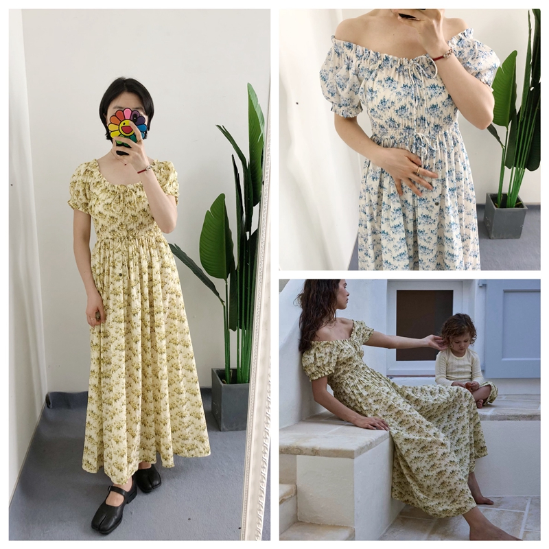 清 买手店doen Ashlynn圆领抽绳田园碎花印花连衣裙度假长裙