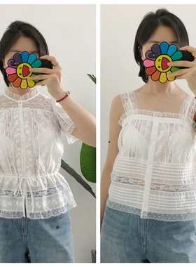 买手店sez@ne 仙气清新蕾丝花边刺绣短袖衬衫 吊带背心上衣