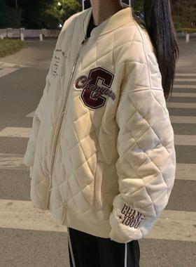 2025爆款棒球夹克棉服外套女冬宽松oversize复古设计感加厚面包服