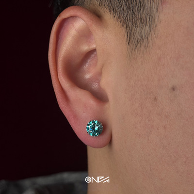 ONEPART十六心十六箭爆闪锆石钛钢外螺旋耳钉男女同款耳蜗耳饰