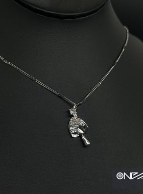 ONEPART“银铲铲”爆闪连体锆吊坠银片链男女通用钛钢项链