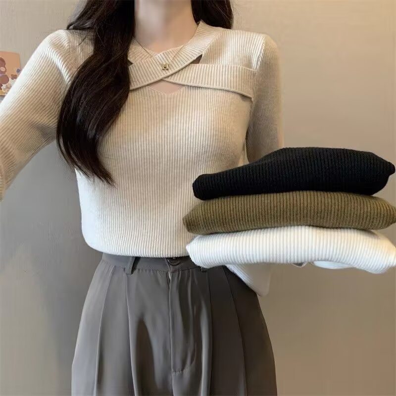 大码高级感小衫内搭黑色打底衫女毛针织衫